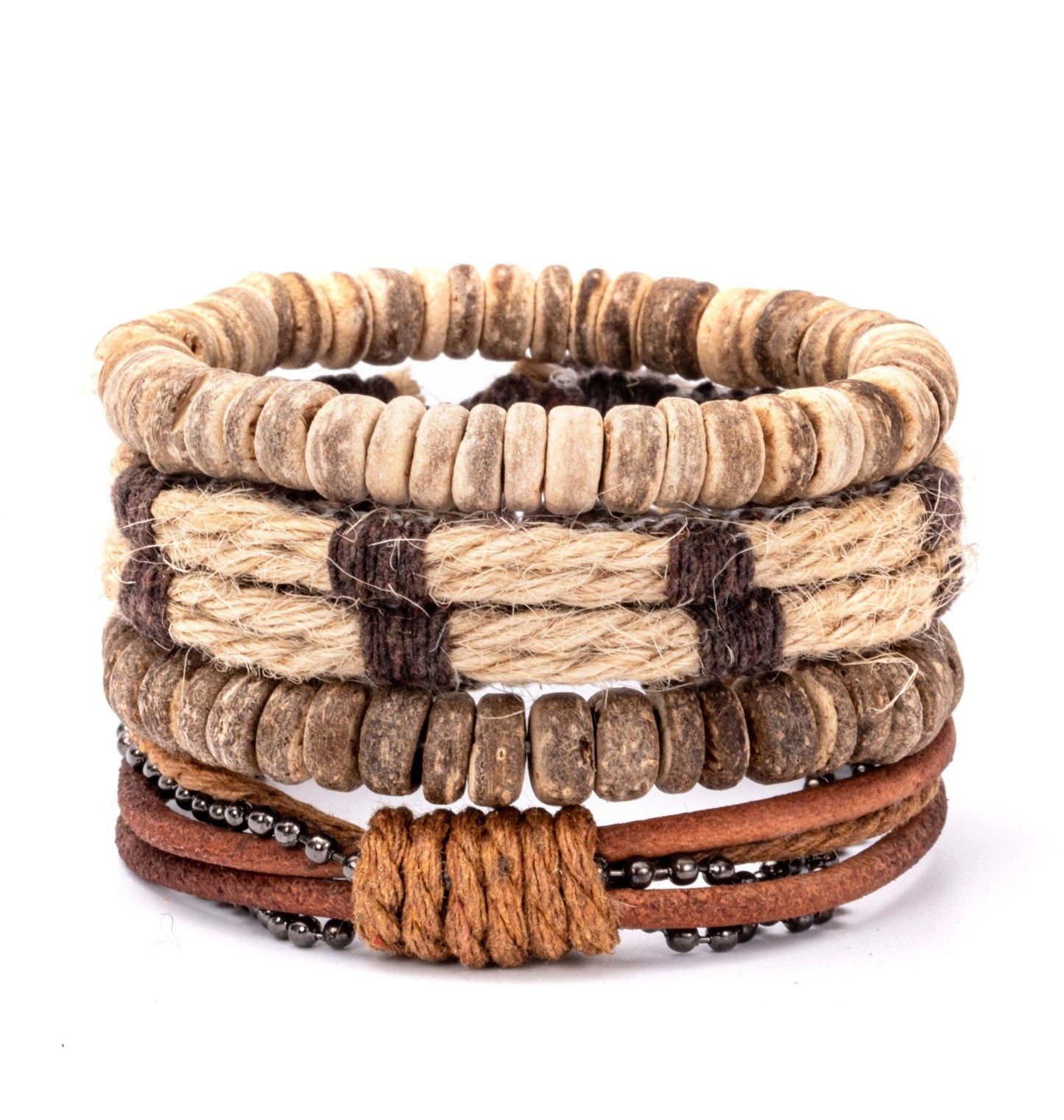 Bracelets en cuir tressé et coquille de noix de coco pour hommes, série Suit