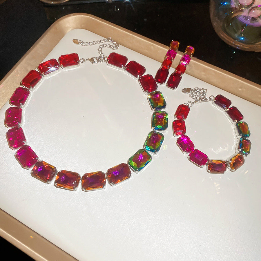 With Diamond Flower Ear Niche Design Clavicle Jewelry Set