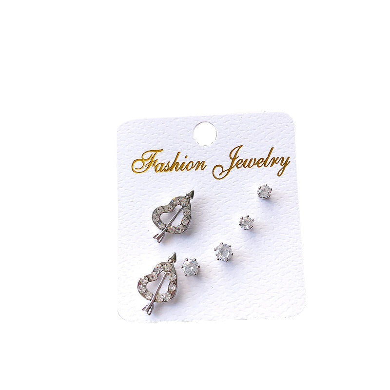 Korean Fashion Geometric Zircon Three-piece Simple Earrings