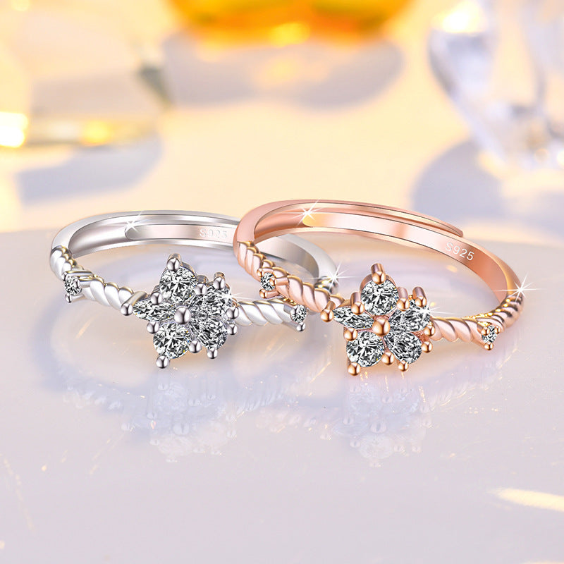 Women's Opening Flower Fashion Simple Female Index Rings