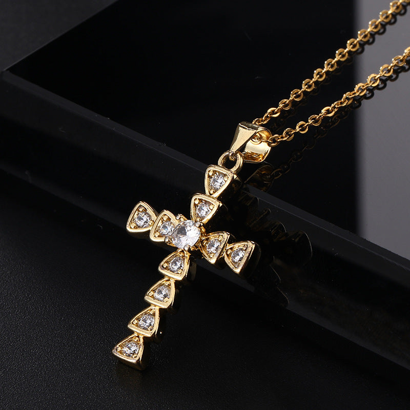 Color Zircon Cross Sweater Chain Advanced Necklaces