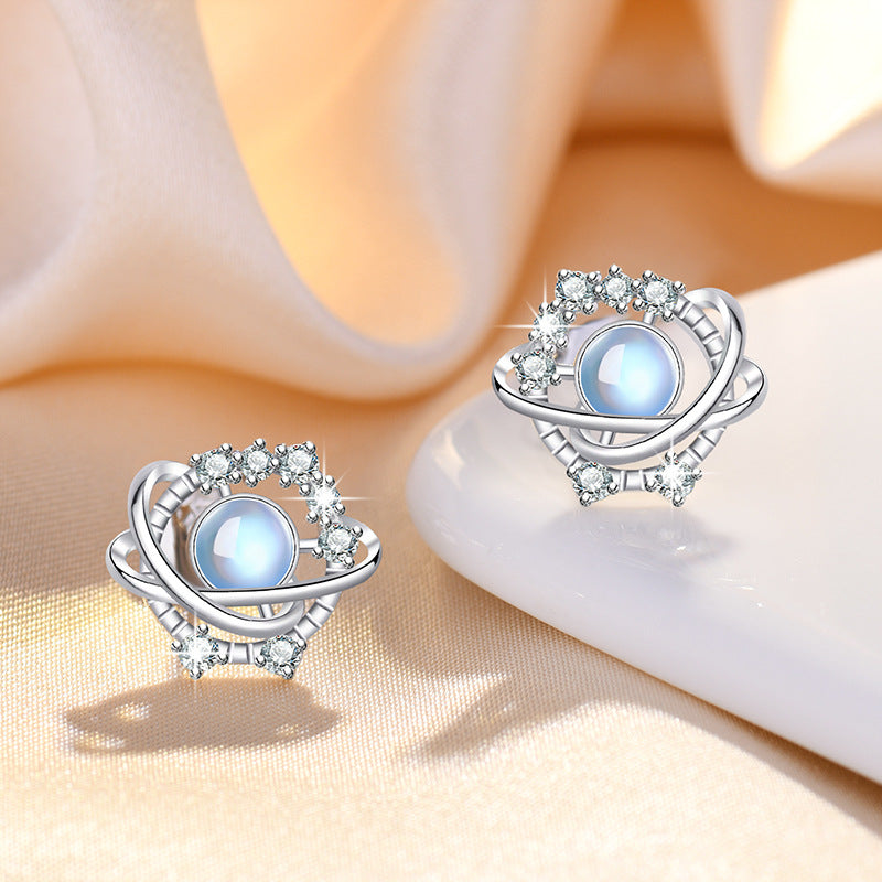 Korean Style Fashion Planet Moonstone Female Earrings