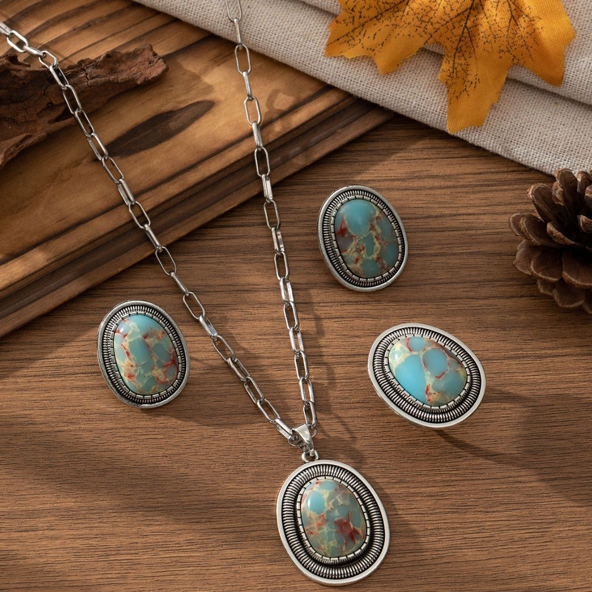Women's Oval Turquoise Retro Fashion Minimalism Leather Asian Jewelry Set