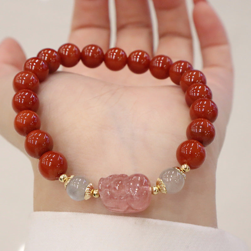 Bracelets de style ethnique pour femmes, rouge du sud, avec quartz fraise, pierre de lune