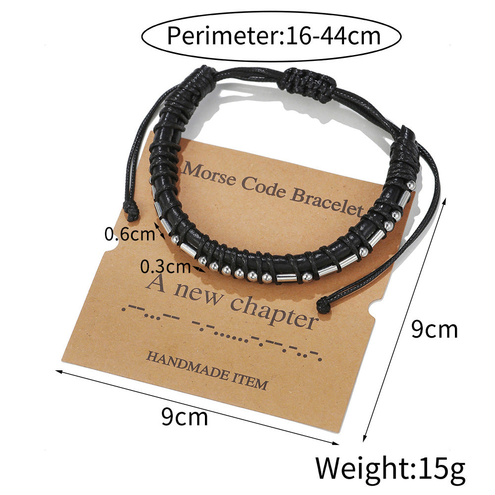 Leather Stainless Steel Moss Password Letter Bracelets