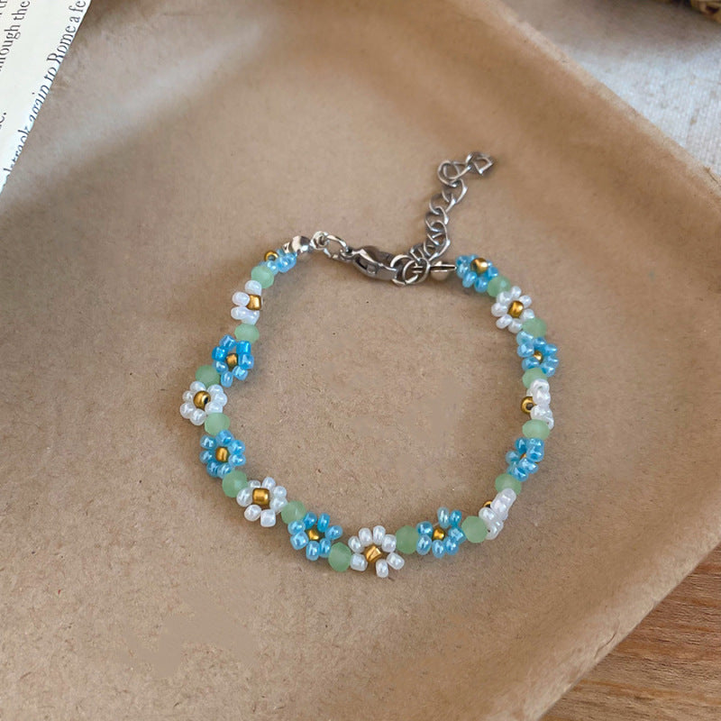 Stainless Steel Flower Beaded High-grade Light Luxury Clavicle Jewelry Set