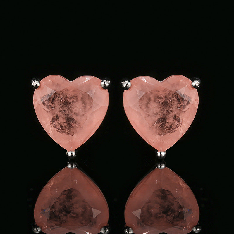 Sapphire Female Emerald Love Heart Ear Jewelry Set