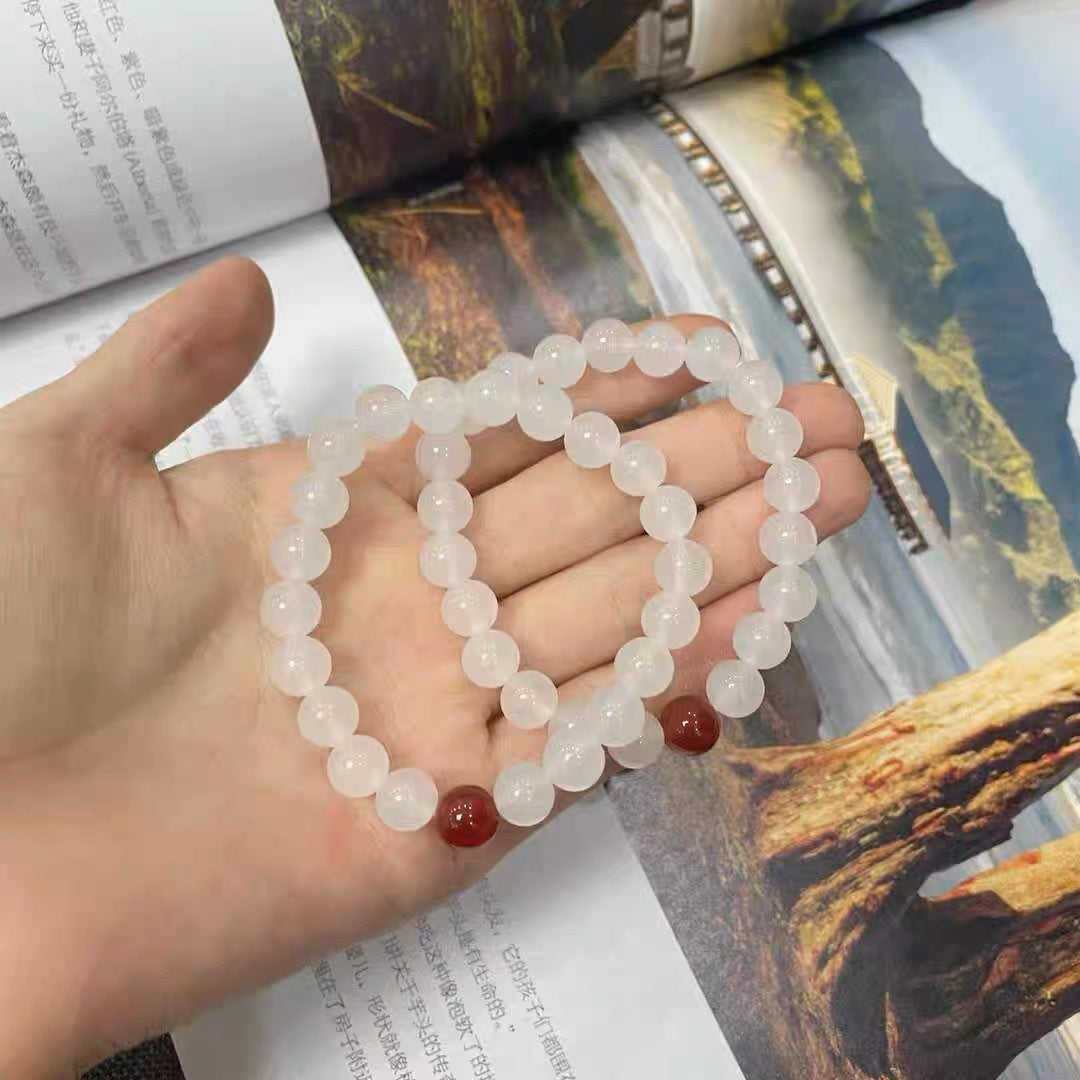 White Jade Red Bead Simple Artistic Bracelets