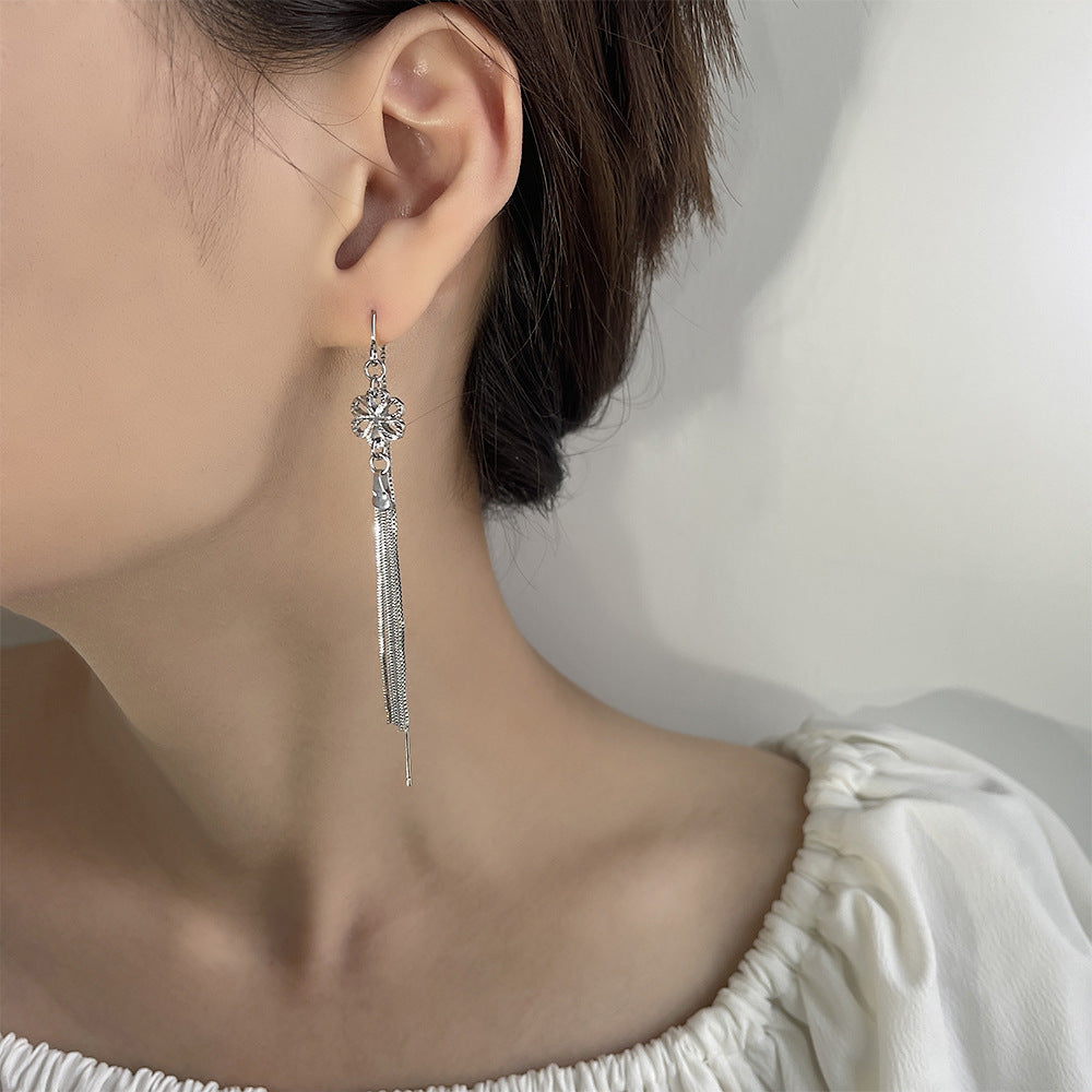 Hollow Small Female Long Chain Tassel Round Earrings