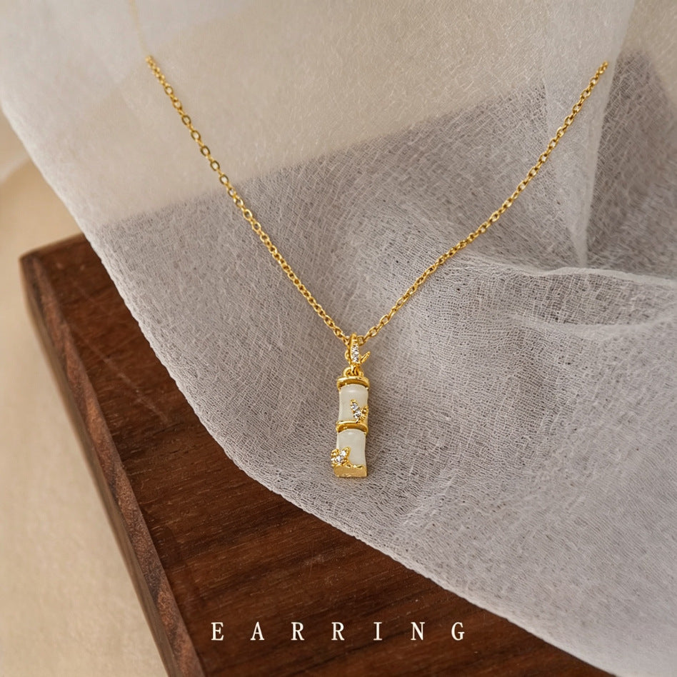 Women's High-rise Bamboo National Style Light Luxury Temperament High-grade Imitation Chalcedony Necklace