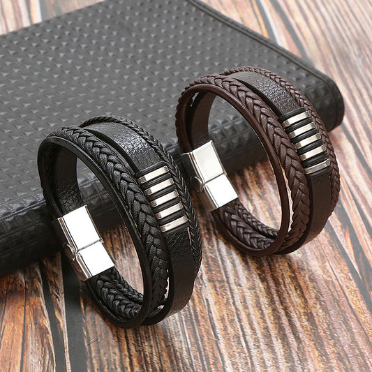 Women's & Men's & Leather Titanium Steel Woven Bracelets