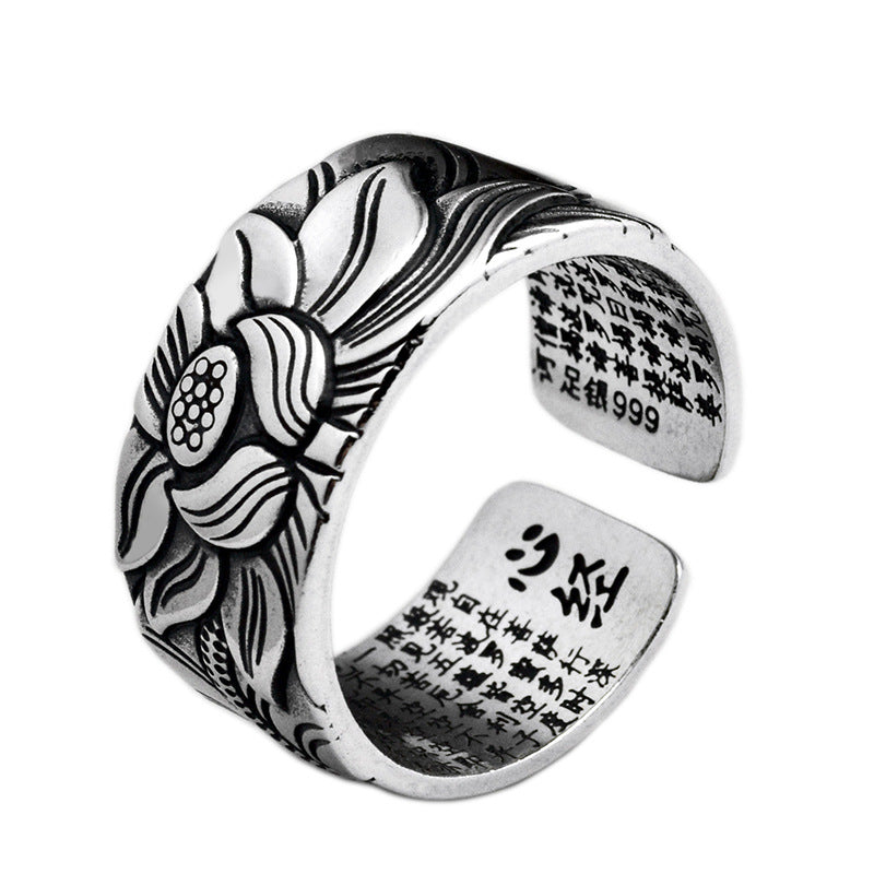 Bagues en argent sterling et lotus ouvertes pures vintage pour femmes et hommes