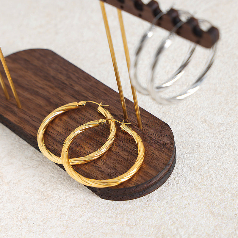 Gold Stainless Steel Cable Lines Ear Wind Titanium Exaggerated Twist Earrings