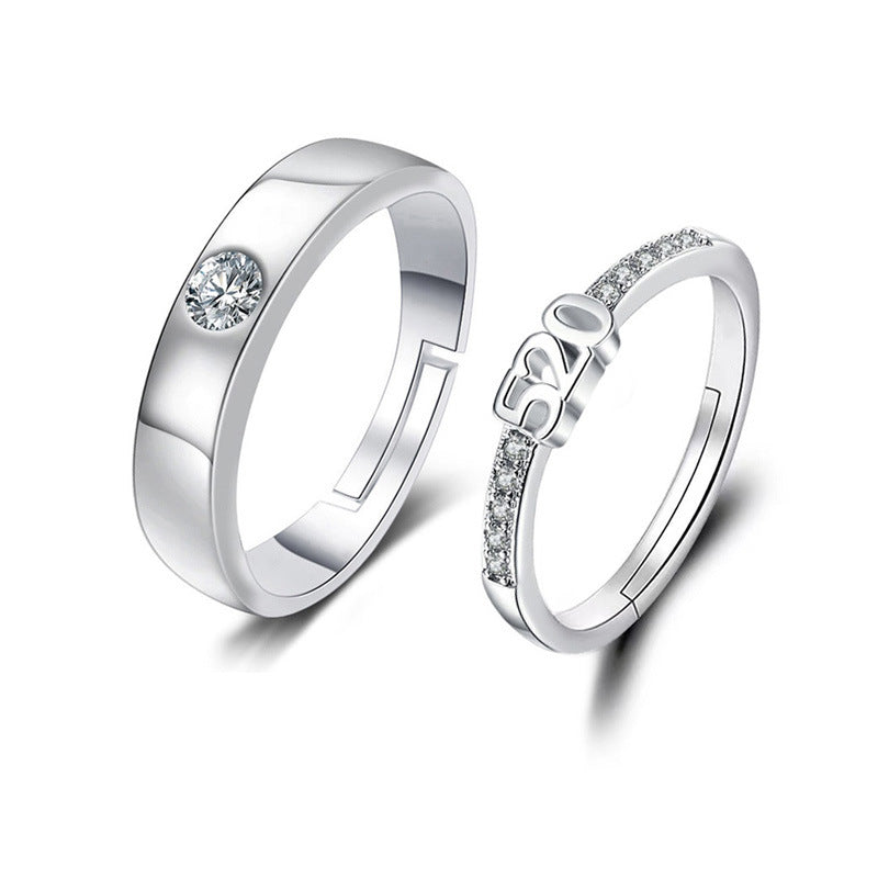 Women's Couple Imitation Moissanite Opening Adjustable Man's Proposal Wedding Valentine's Day Ring