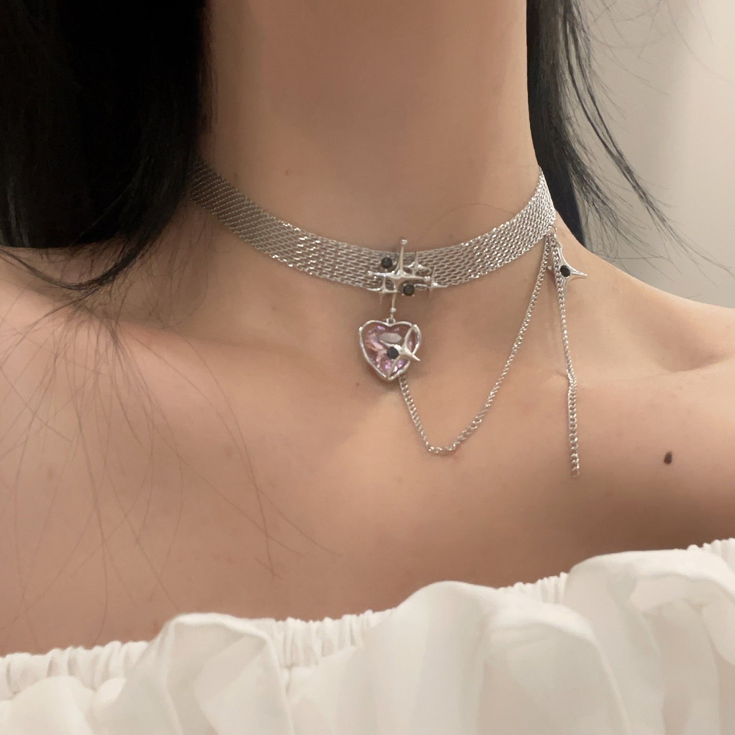 Süße Traum-Rosa-Diamant-Liebes-Zirkon-coole Kettenhalsketten