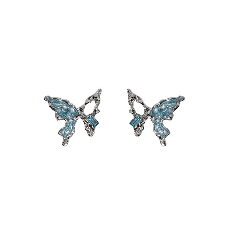 Blue Irregular Butterfly Design Ear Hollow Frosty Style Earrings