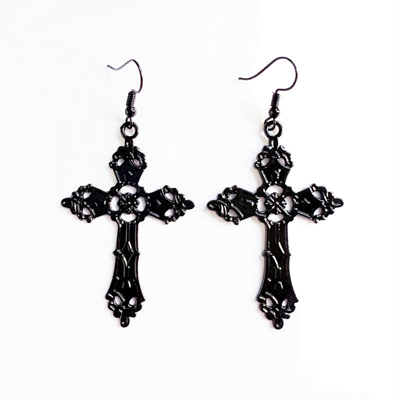 Boucles d'oreilles pendantes croix baroque vintage bohème Madonna