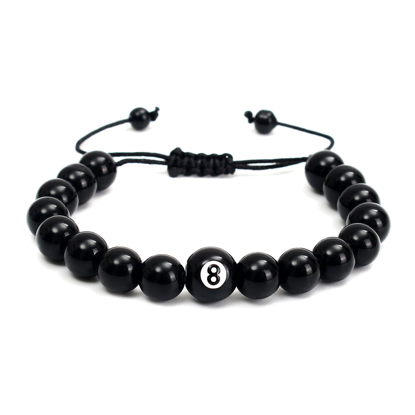 Men's Black Baseball Imitation Obsidian Beaded Sports Bracelets