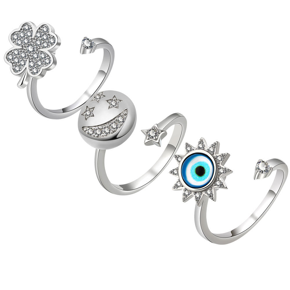 Creative Three-piece Rotating Clover Female Adjustable Devil Rings