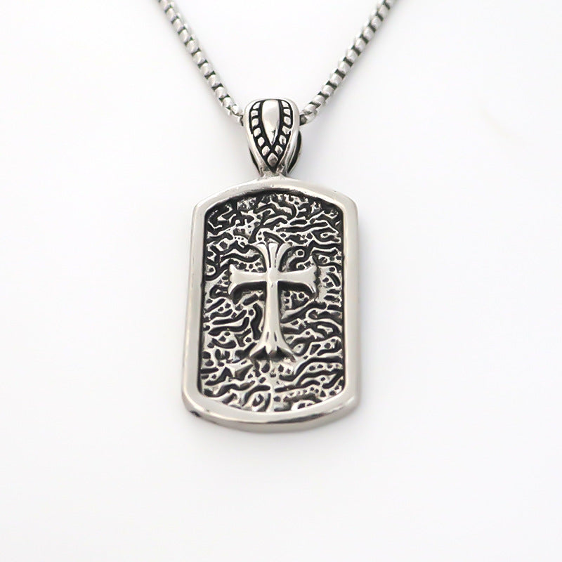 Square Pendant Retro Fashion Cross Lanyard Long Necklaces