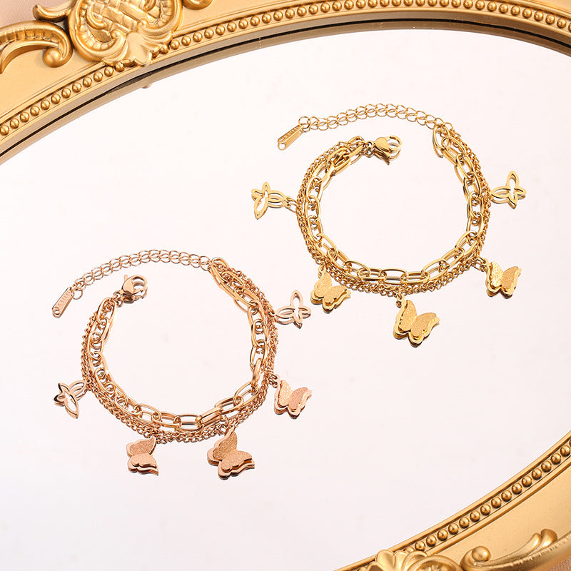 Steel Rose Golden Butterfly Female Korean Simple Personalized Design Friends Bracelets