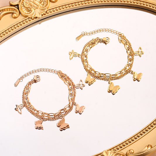 Steel Rose Golden Butterfly Female Korean Simple Personalized Design Friends Bracelets
