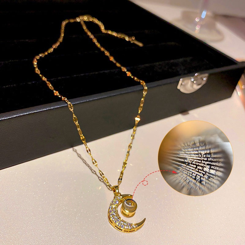 Love You Full Zirconium Moon Pendant Necklaces