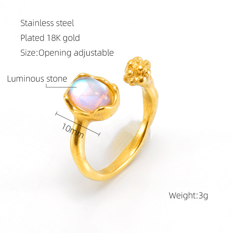 Women's Moonstone Personalized Hip Hop Irregular Geometric Rings