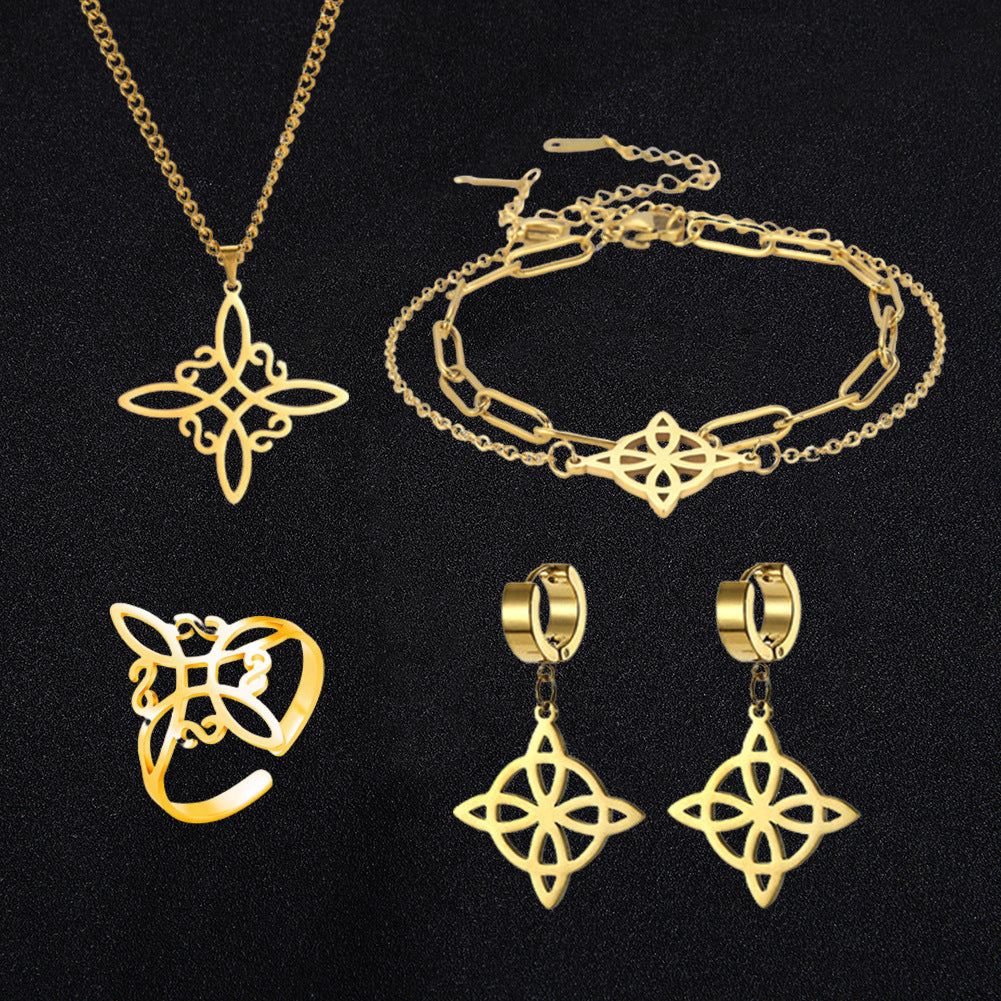 Witch Knot S-shaped Cut Stainless Steel Jewelry Set