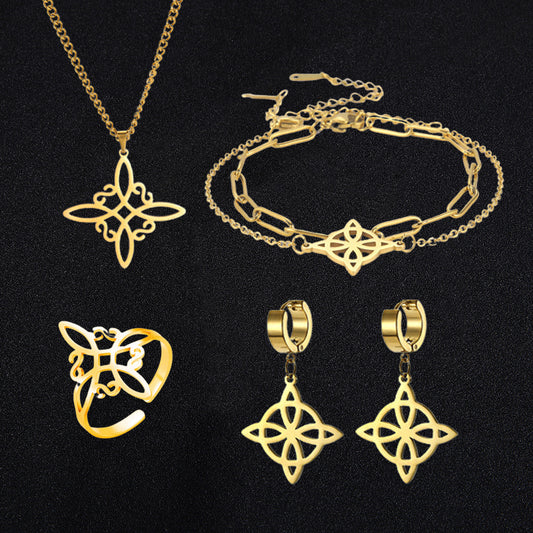 Witch Knot S-shaped Cut Stainless Steel Jewelry Set