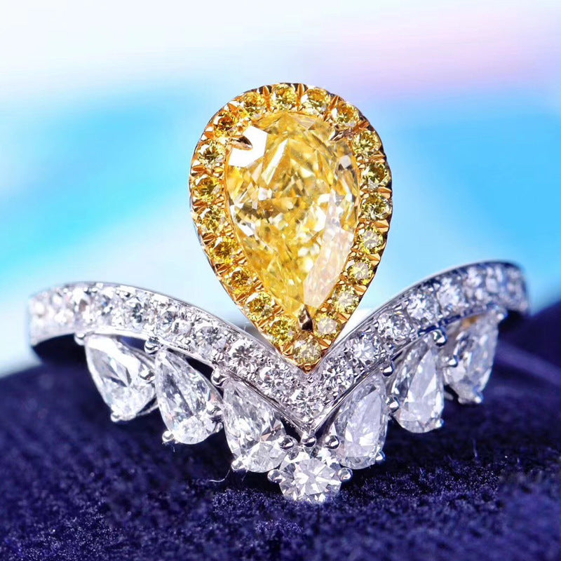 Live Broadcast Luxury Water Drop Pear-shaped Yellow Diamond Rings
