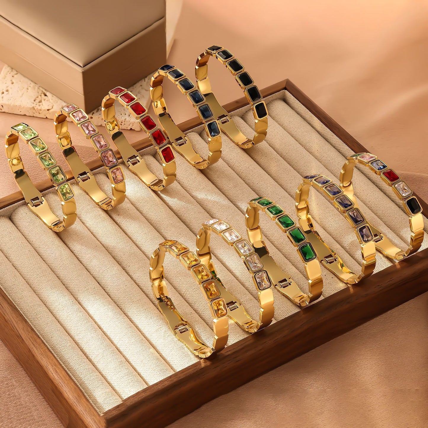 Steel Square Colored Design Trendy Cool Bracelet