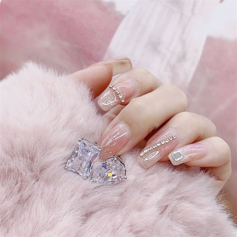 Women's Simple Super Flash Water Drop Square Zircon Opening Adjustable Live Rings