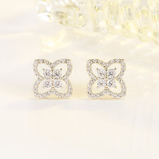 Women's Micro Inlaid Zircon Four Leaf Clover Stud Earrings