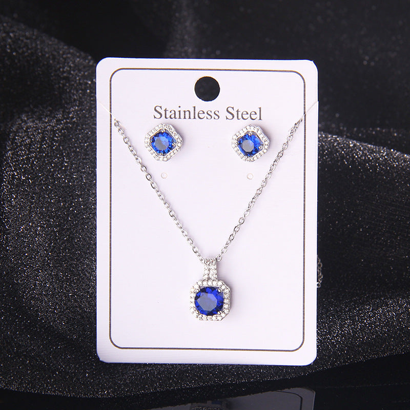 Zircon Crystal Square Diamond Full Perfume Bottle Female Jewelry Set