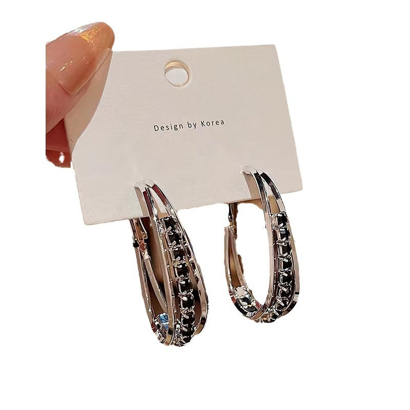 Needle Exaggerated Circle Female Fashion Graceful Black Zircon Cold Ear Buckle