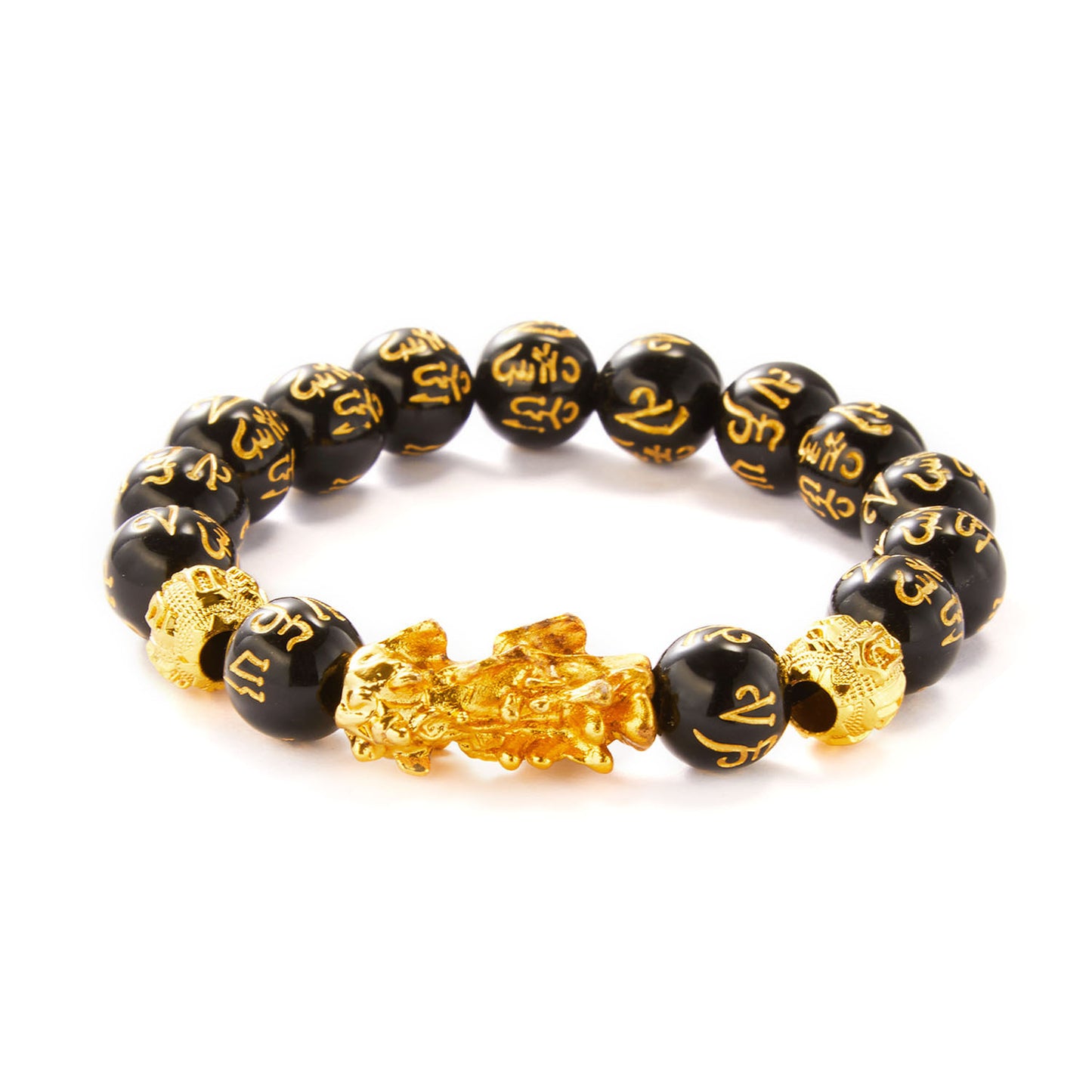 Bracelets personnalisés en perles d'obsidienne Pi Mantra Bouddha pour hommes