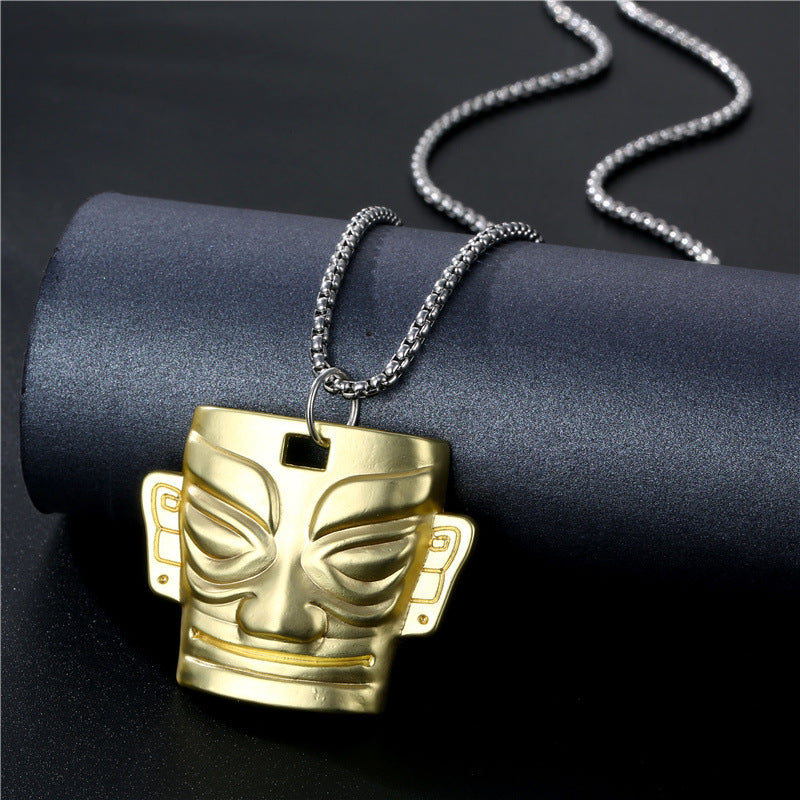 Fashion Chinese Golden Mask Retro Shensi Hip Hop Necklaces