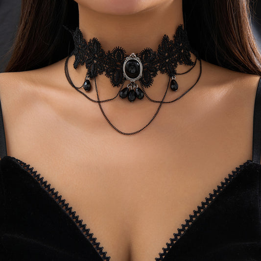 Collier en dentelle Lolita, colliers gothiques noirs vintage