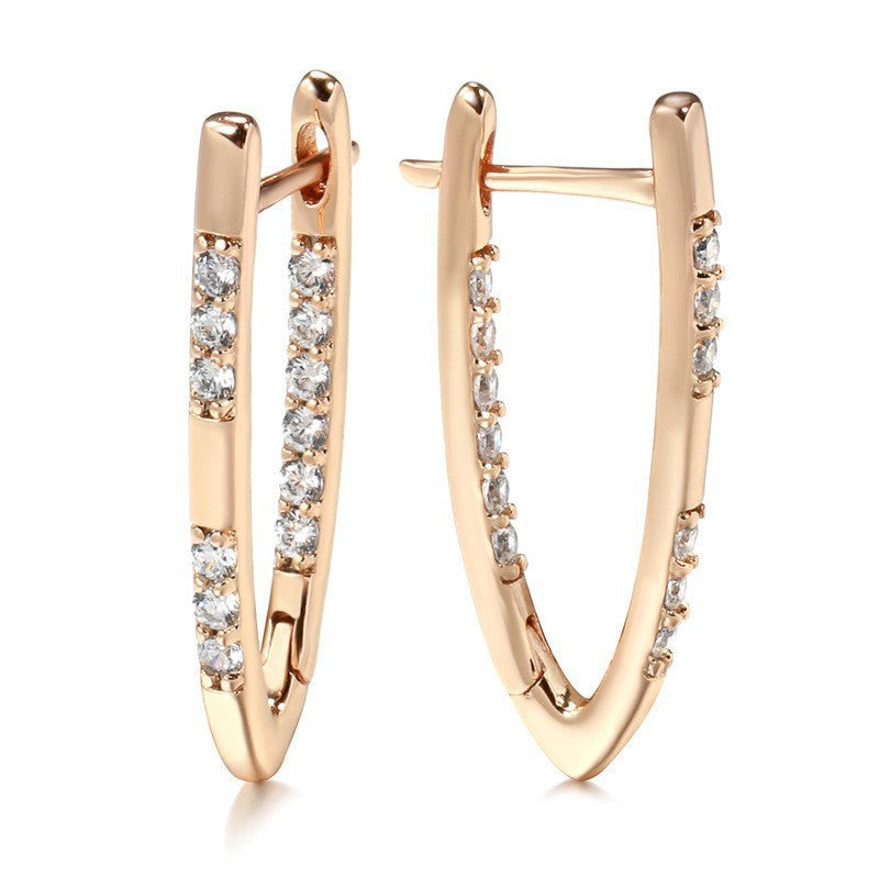 Women's Minority Elegant Fashion Copper Micro Inlaid Zircon V-shaped Clip High-grade Ear Buckle