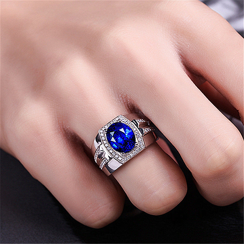 Diamond Blue Man's Natural Sapphire Gold-plated Rings