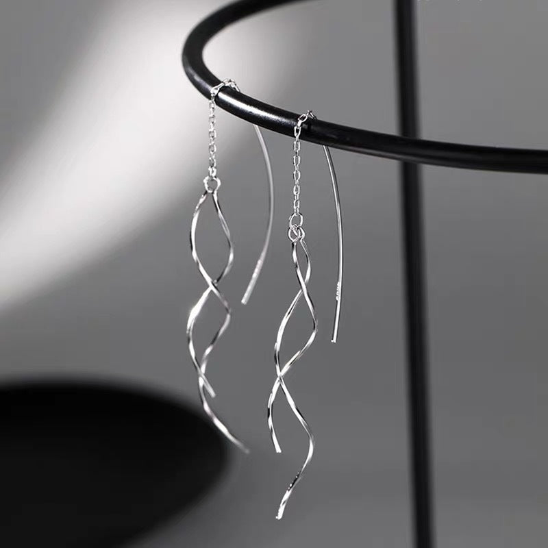 Round Face Tassel Arc Long Ear Line Wave Korean Stud Earrings