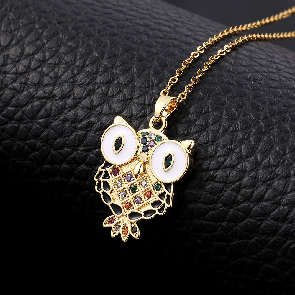 Female Color Zircon Oil Dripping Animal Pendant Necklaces