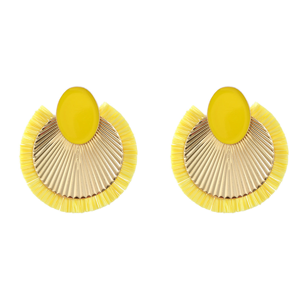 Boucles d'oreilles bohèmes rondes en alliage rayé pour femme en raphia