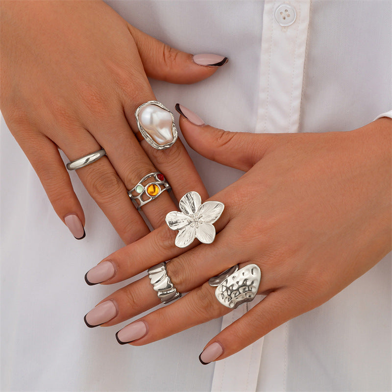 Women's Combined Fashion Liquid Lava Flower Irregular Rings