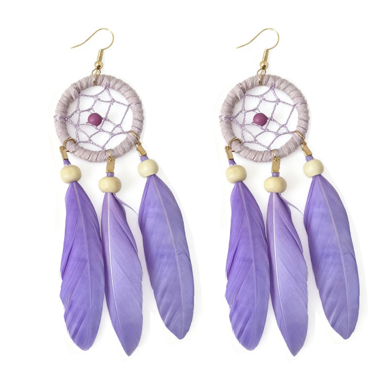 Bohemian Feather Niche Design Red Chinese Style Earrings
