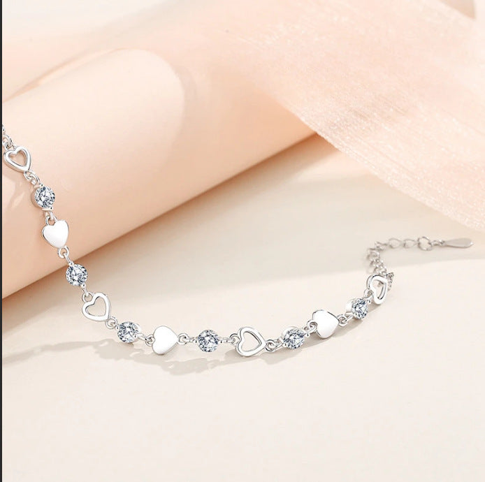 Sweet Cool Loving Heart Zircon Simple Design Bracelet