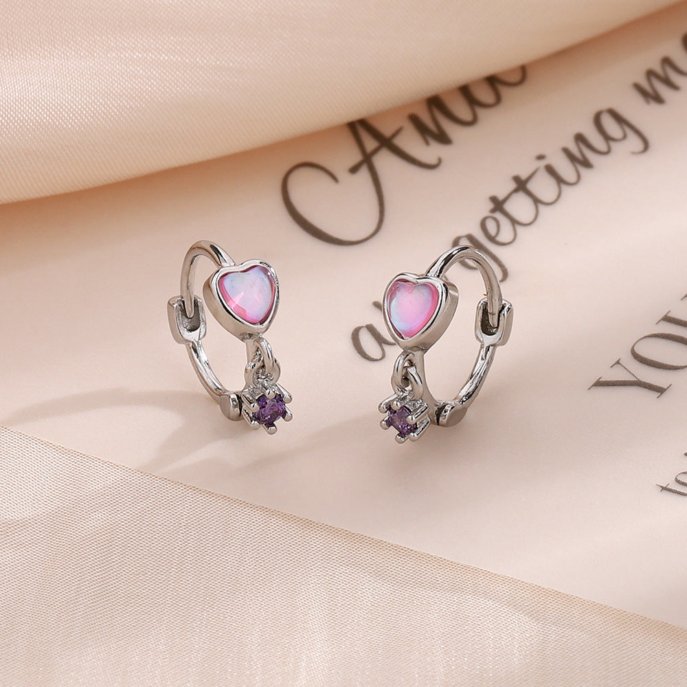 Single Diamond Pink Heart-shaped Clip Sweet Cool Personalized Minority Ear Buckle