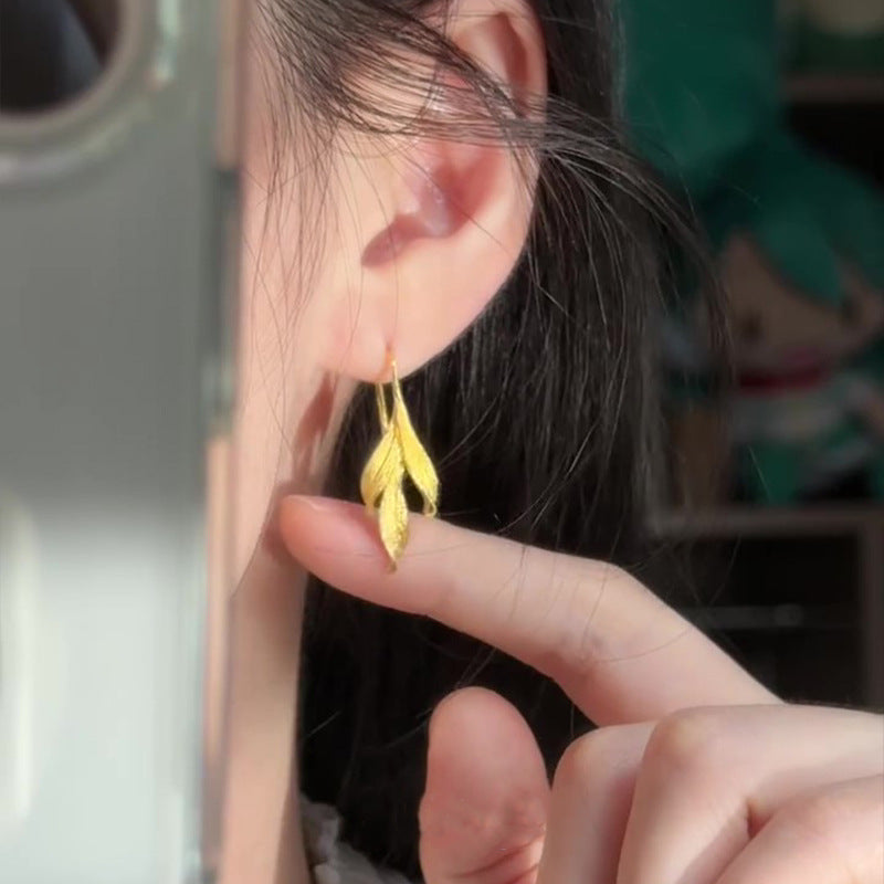 Women's Brushed Leaf-shaped Light Luxury Minority High-grade Leaf Earrings