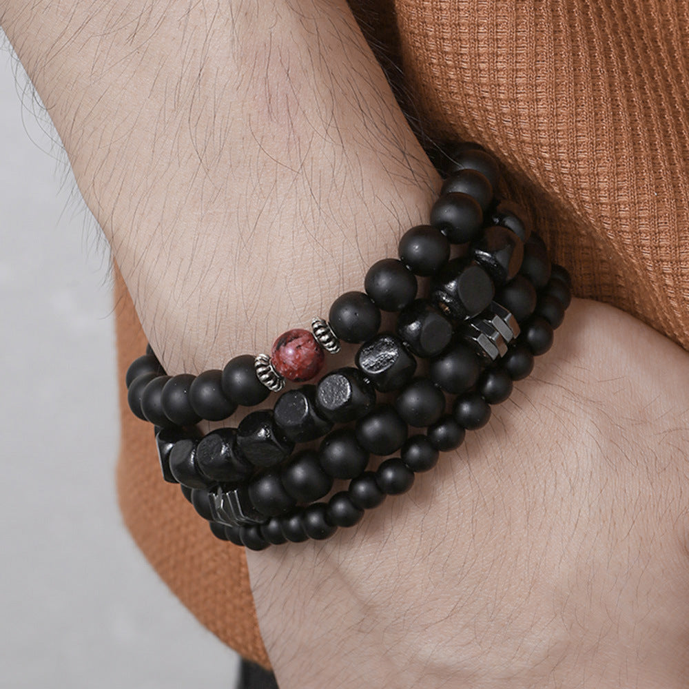 Men's Personality Handmade Beaded Black Frosted Wooden Bracelets